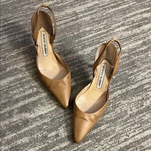 Manolo Blahnik Tan Leather Sling Back Pumps